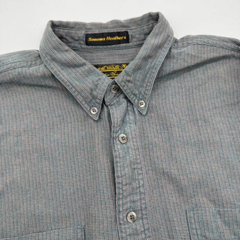 Eddie Bauer Sonoma Heathers Mens Large Gray Print Button Down Shirt Flannel